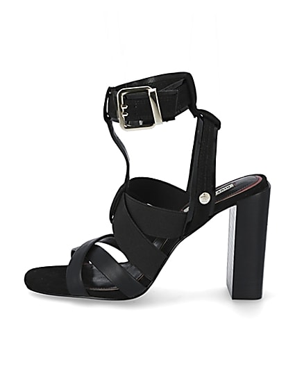 360 degree animation of product Black elasticated strap block heel sandals frame-3