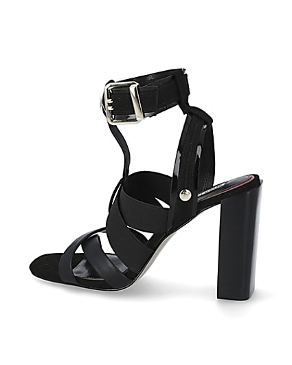 360 degree animation of product Black elasticated strap block heel sandals frame-4