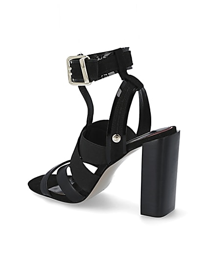 360 degree animation of product Black elasticated strap block heel sandals frame-5