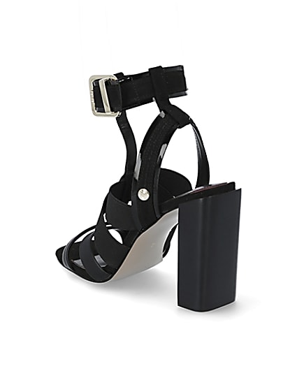 360 degree animation of product Black elasticated strap block heel sandals frame-6