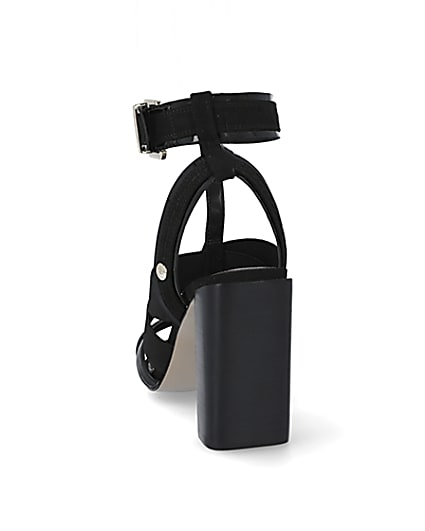 360 degree animation of product Black elasticated strap block heel sandals frame-8
