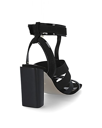 360 degree animation of product Black elasticated strap block heel sandals frame-11