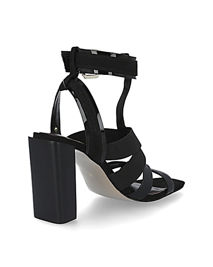 360 degree animation of product Black elasticated strap block heel sandals frame-12