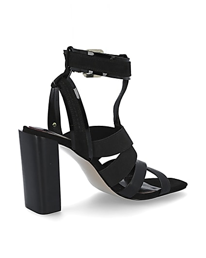 360 degree animation of product Black elasticated strap block heel sandals frame-13