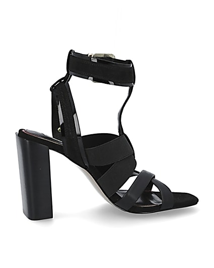 360 degree animation of product Black elasticated strap block heel sandals frame-14