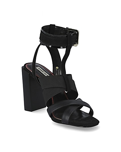 360 degree animation of product Black elasticated strap block heel sandals frame-18