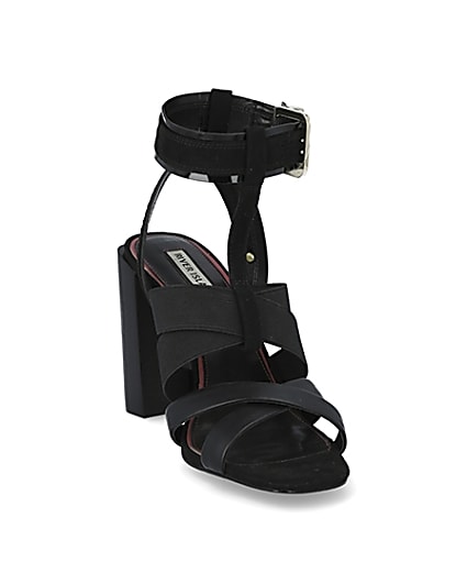 360 degree animation of product Black elasticated strap block heel sandals frame-19