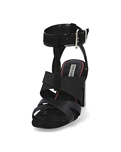 360 degree animation of product Black elasticated strap block heel sandals frame-22