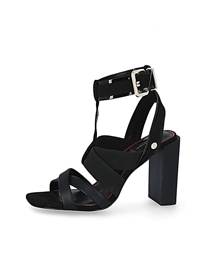 360 degree animation of product Black elasticated strap wide fit sandals frame-2