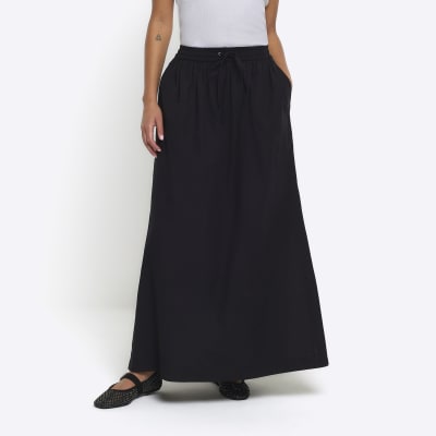 Long black 2025 skirt elastic waistband