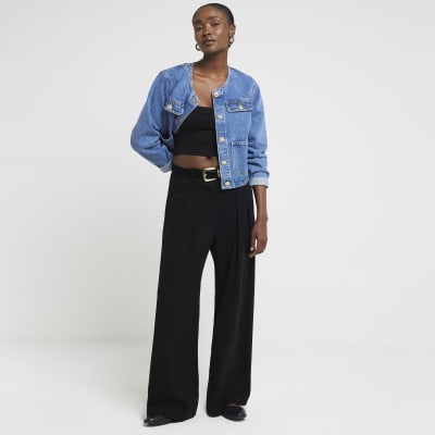 Black Elasticated Wide Leg Trousers | River Island