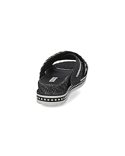 360 degree animation of product Black embellish cross strap flatform sandals frame-10