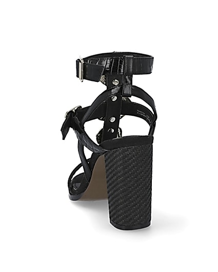 360 degree animation of product Black embellish gladiator block heel sandals frame-8