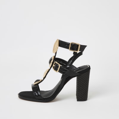 river island black and gold sandals