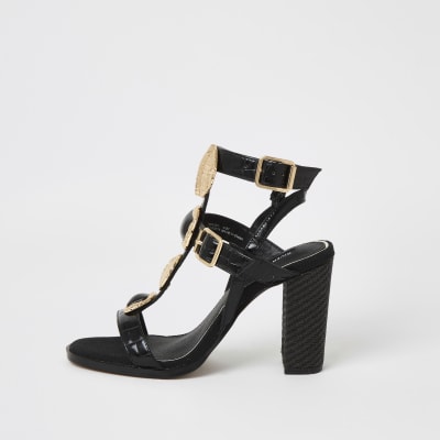 river island black block heel sandals