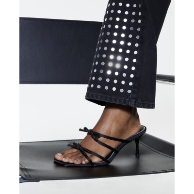 Black Embellished Bow Heel Sandals