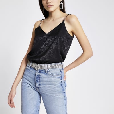 Black embellished cami strap top