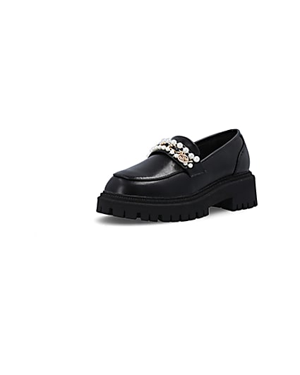 360 degree animation of product Black embellished chunky loafers frame-0
