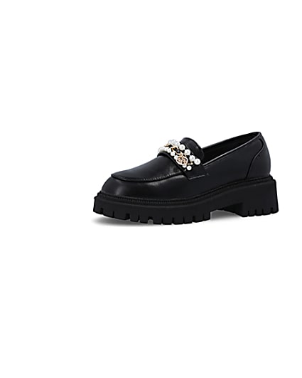 360 degree animation of product Black embellished chunky loafers frame-1