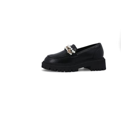 360 degree animation of product Black embellished chunky loafers frame-2