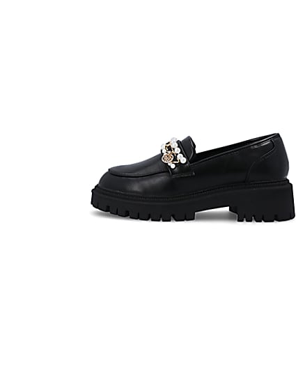 360 degree animation of product Black embellished chunky loafers frame-3