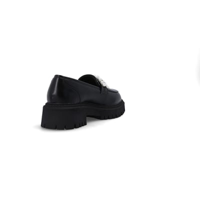 360 degree animation of product Black embellished chunky loafers frame-11