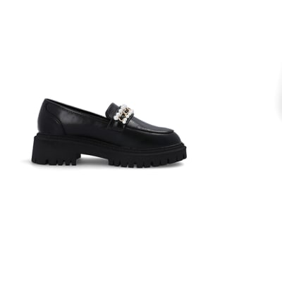 360 degree animation of product Black embellished chunky loafers frame-15