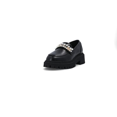 360 degree animation of product Black embellished chunky loafers frame-23
