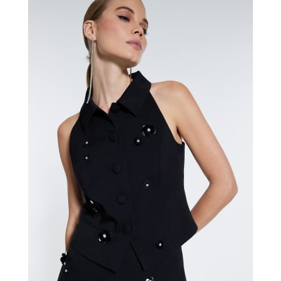 Black Embellished Collared Waistcoat