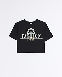 Black embellished crown graphic crop t-shirt