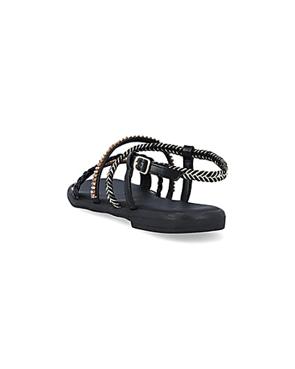 360 degree animation of product Black embellished flat sandals frame-7