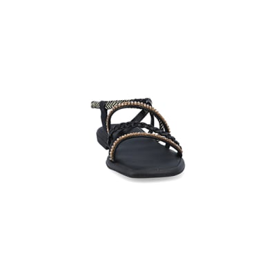 360 degree animation of product Black embellished flat sandals frame-20