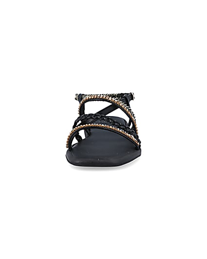 360 degree animation of product Black embellished flat sandals frame-21