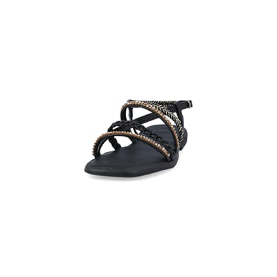 Black embellished hot sale flat sandals