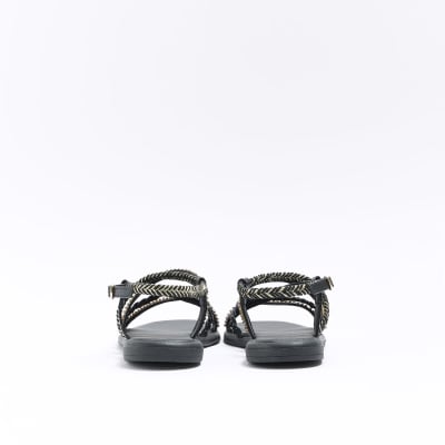 Black embellished flat sandals River Island