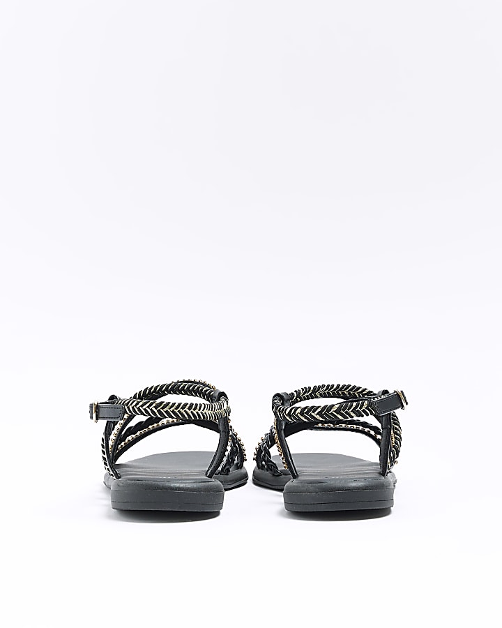 Black embellished flat sandals