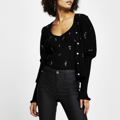 black embellished cardigan