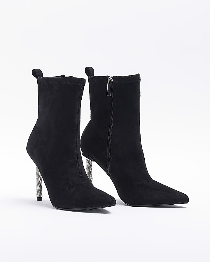 Black embellished heeled ankle boots