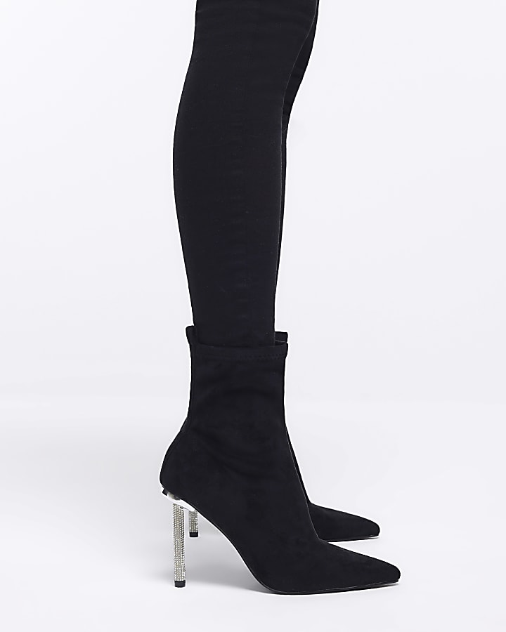 Black embellished heeled ankle boots