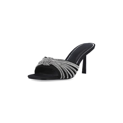 360 degree animation of product Black embellished heeled mule shoes frame-0