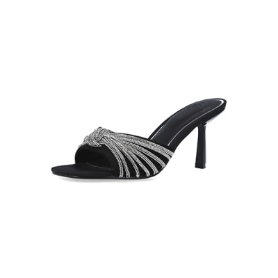 360 degree animation of product Black embellished heeled mule shoes frame-1