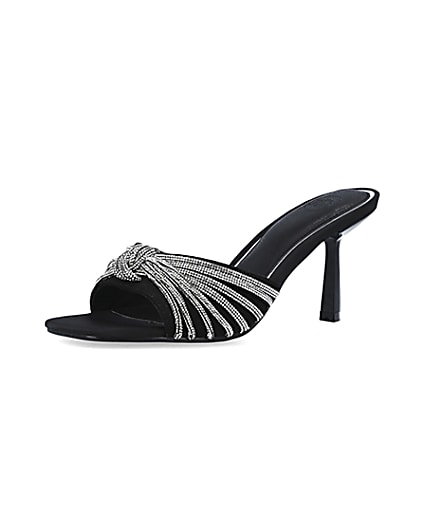 360 degree animation of product Black embellished heeled mule shoes frame-1