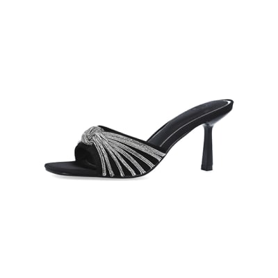 360 degree animation of product Black embellished heeled mule shoes frame-2