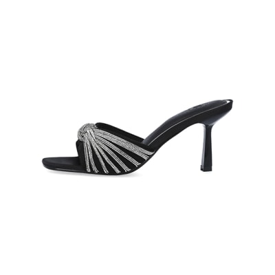 360 degree animation of product Black embellished heeled mule shoes frame-3