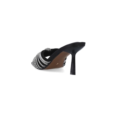 360 degree animation of product Black embellished heeled mule shoes frame-7