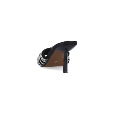 360 degree animation of product Black embellished heeled mule shoes frame-8