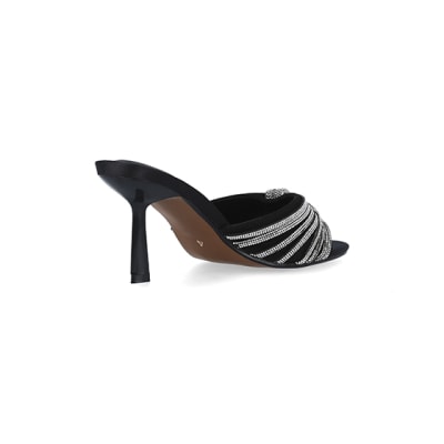 360 degree animation of product Black embellished heeled mule shoes frame-12