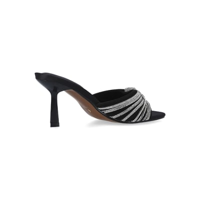 360 degree animation of product Black embellished heeled mule shoes frame-13