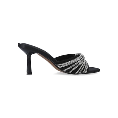 360 degree animation of product Black embellished heeled mule shoes frame-14
