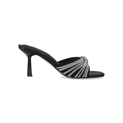 360 degree animation of product Black embellished heeled mule shoes frame-15